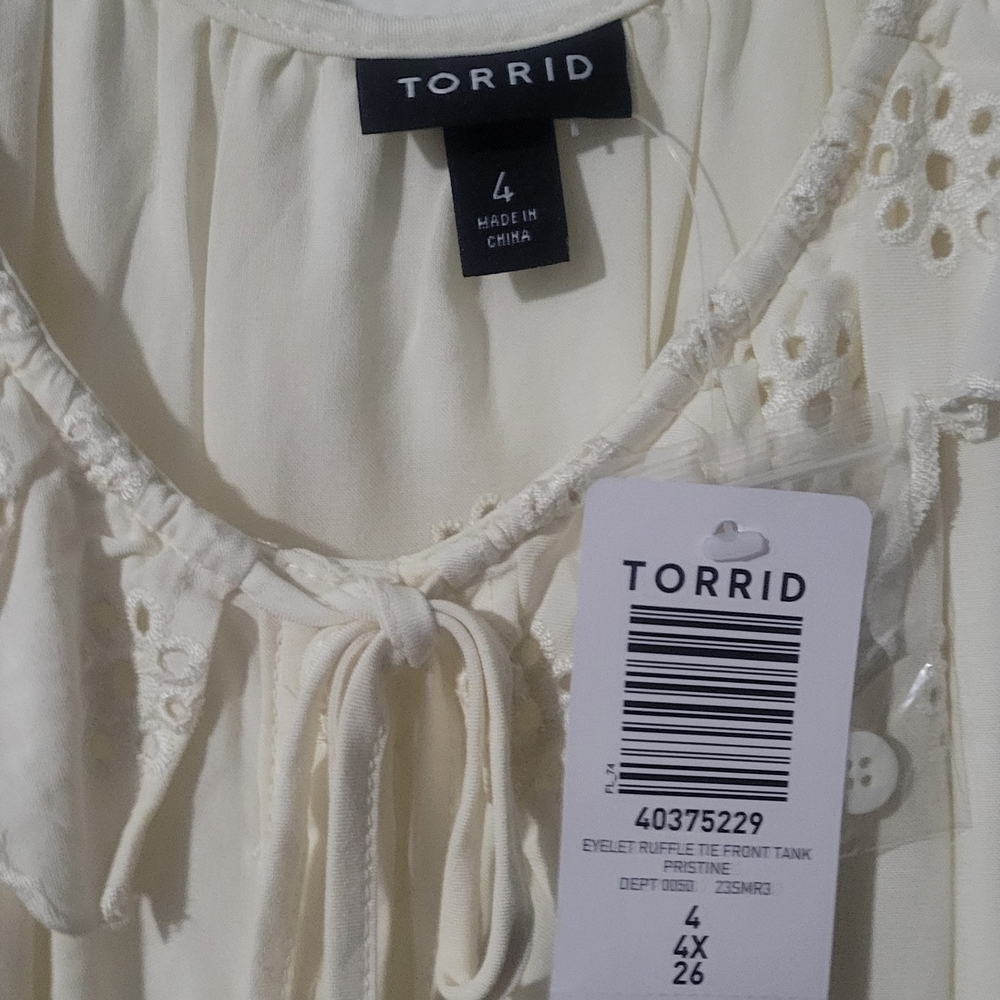 Torrid Cream Eyelet Ruffle Front Tank - Picture 2 of 2
